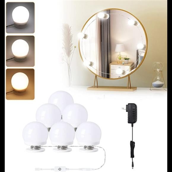 Vanity Lights for Mirror 6 LED Bulbs Hollywood Makeup Lights 3 Color Modes
